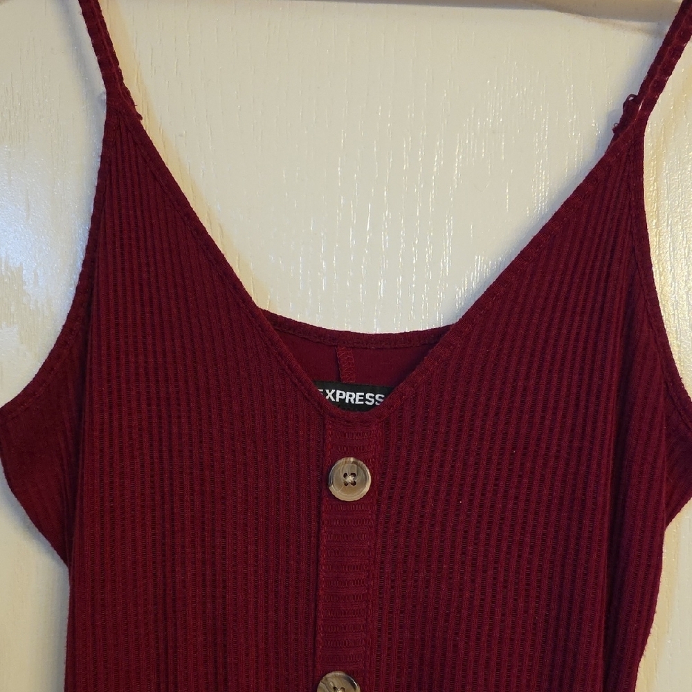 Express Burgundy Ribbed Button-Front Midi Dress - Picture 2 of 4